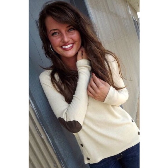 SIZE S Button & Elbow Pad Peach Sweater - Picture 2 of 5